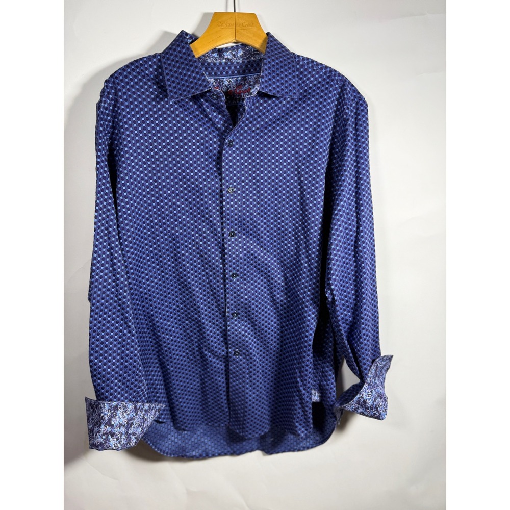 Robert Graham Mens Blue Purple Geometric Square‎ Print Button Down Shirt Large